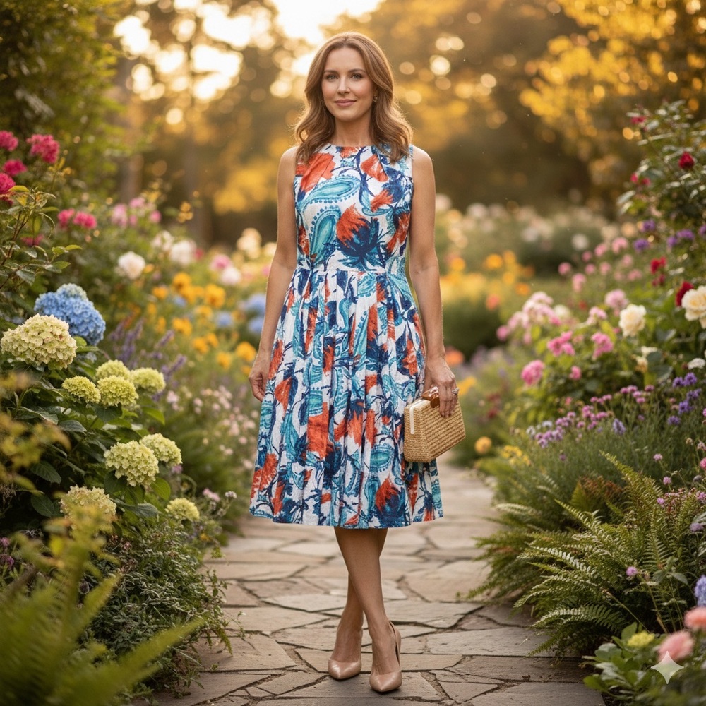 Talbots Floral Paisley Sleeveless‎ Fit & Flare Garden Party Midi Dress Size 10